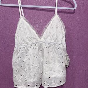 White Lace Trim Eyelet Cami Top